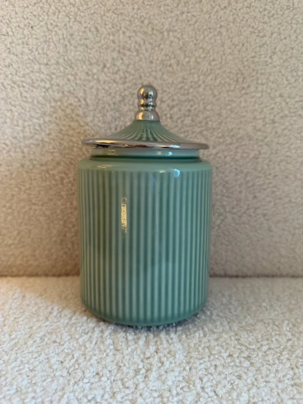 Ribbed Ceramic Tea Canister with Brush